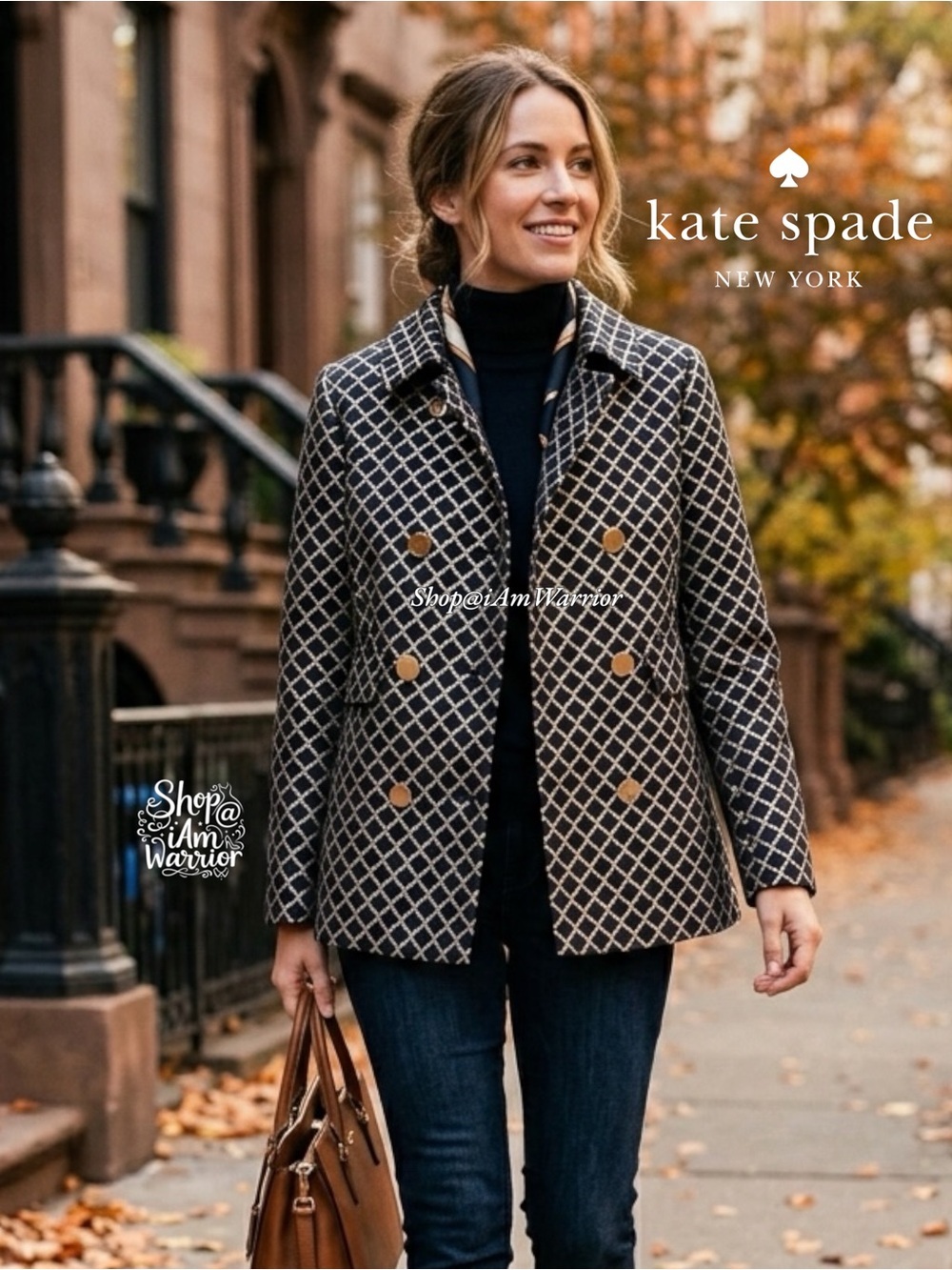 Kate Spade cotton/silk navy metallic design trench jacket *shop@iamwarrior